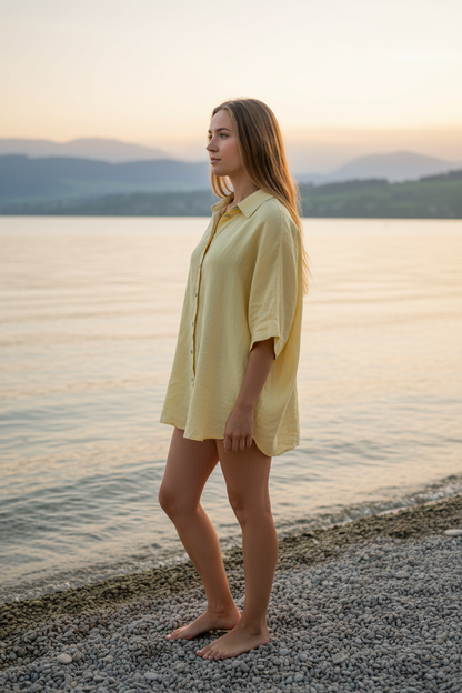 Leinenbluse Gelb – Seitenansicht Bodensee