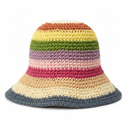 Detailaufnahme Crochet Bucket Hat Pastell Regenbogen