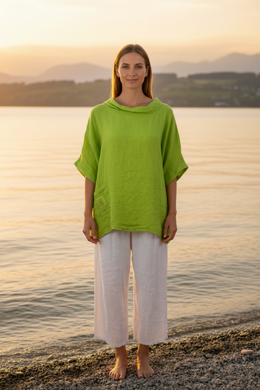 Leinen-Oberteil Limegrün – Vorderansicht Bodensee