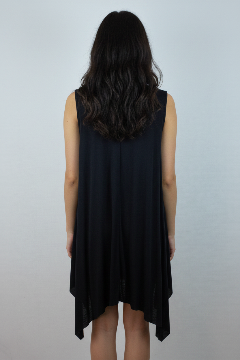 Asymmetrische Tunika Schwarz – Model Rücken