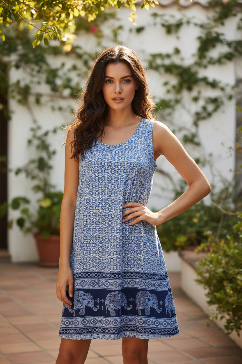 Kleid Elefanten-Muster Blau – Lifestyle