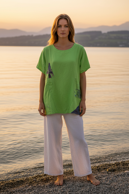 Leinen-Shirt Grün Kunstdruck – Vorderansicht Bodensee