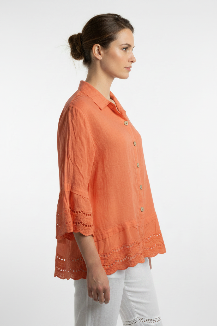 Leinen Bluse Bianca Italia Orange – Seitenansicht