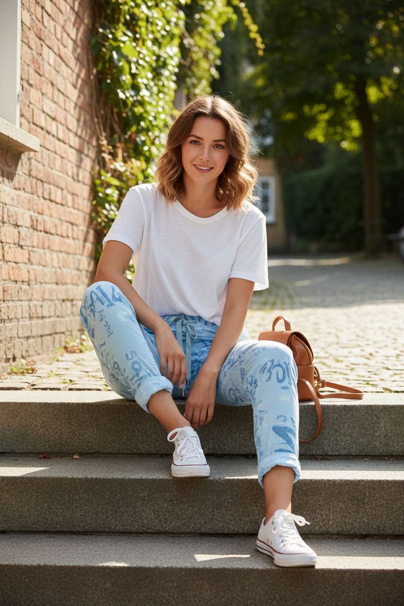 Jogger-Hose Hellblau Sitzend