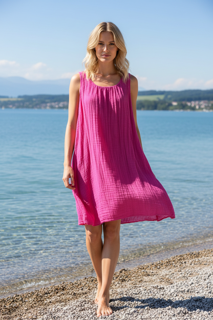 Sommerkleid Magenta Crinkle Vorderansicht Bodensee