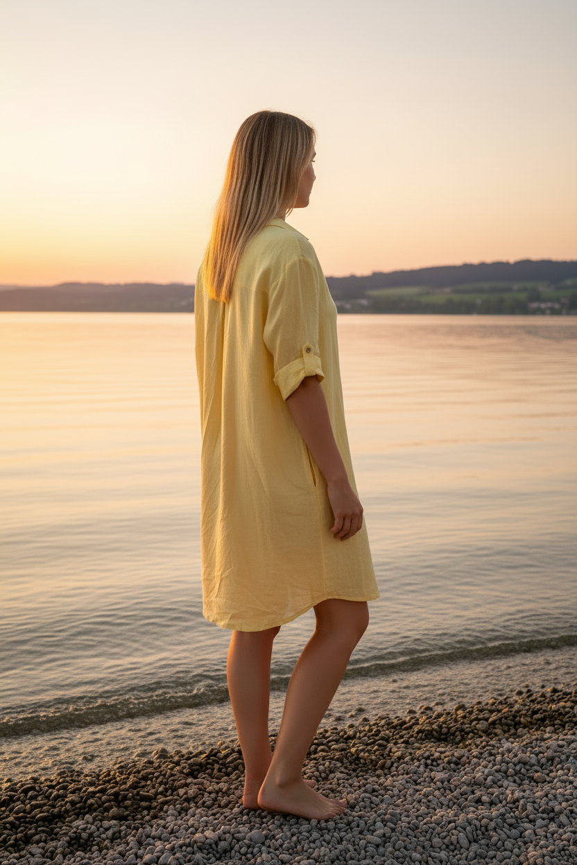 Leinenkleid Gelb – Seitenansicht Bodensee
