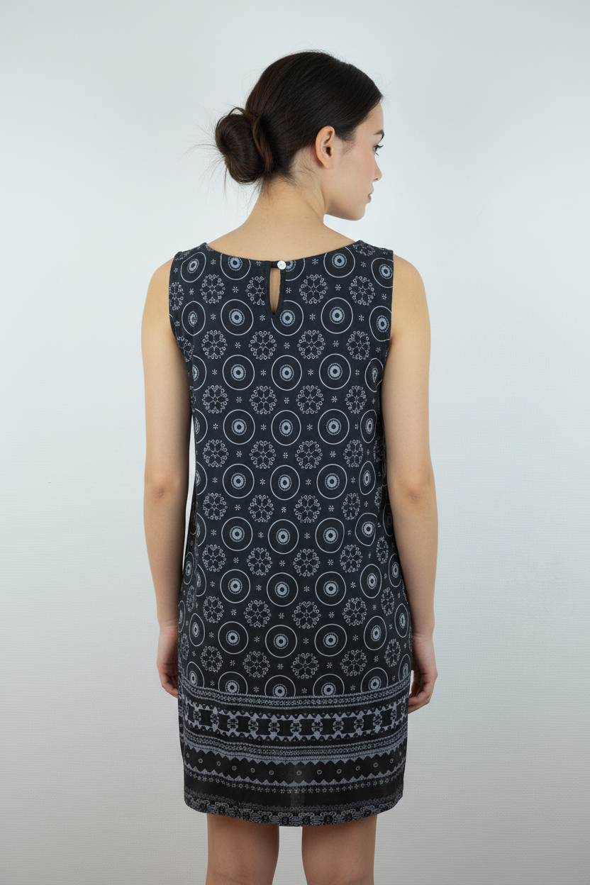Kleid Ethno-Muster Schwarz – Model Rücken