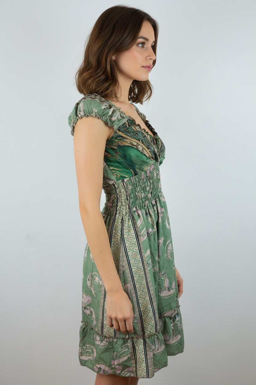 Boho Sommerkleid Paisley Mintgrün – Model Seite