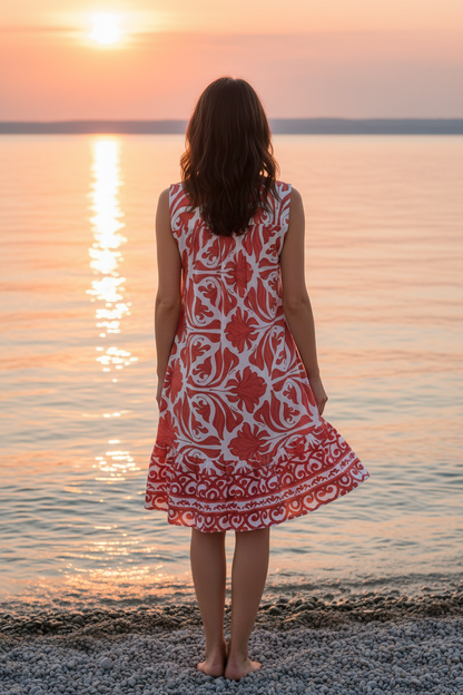 Sommerkleid Rot Boho-Print Rückansicht