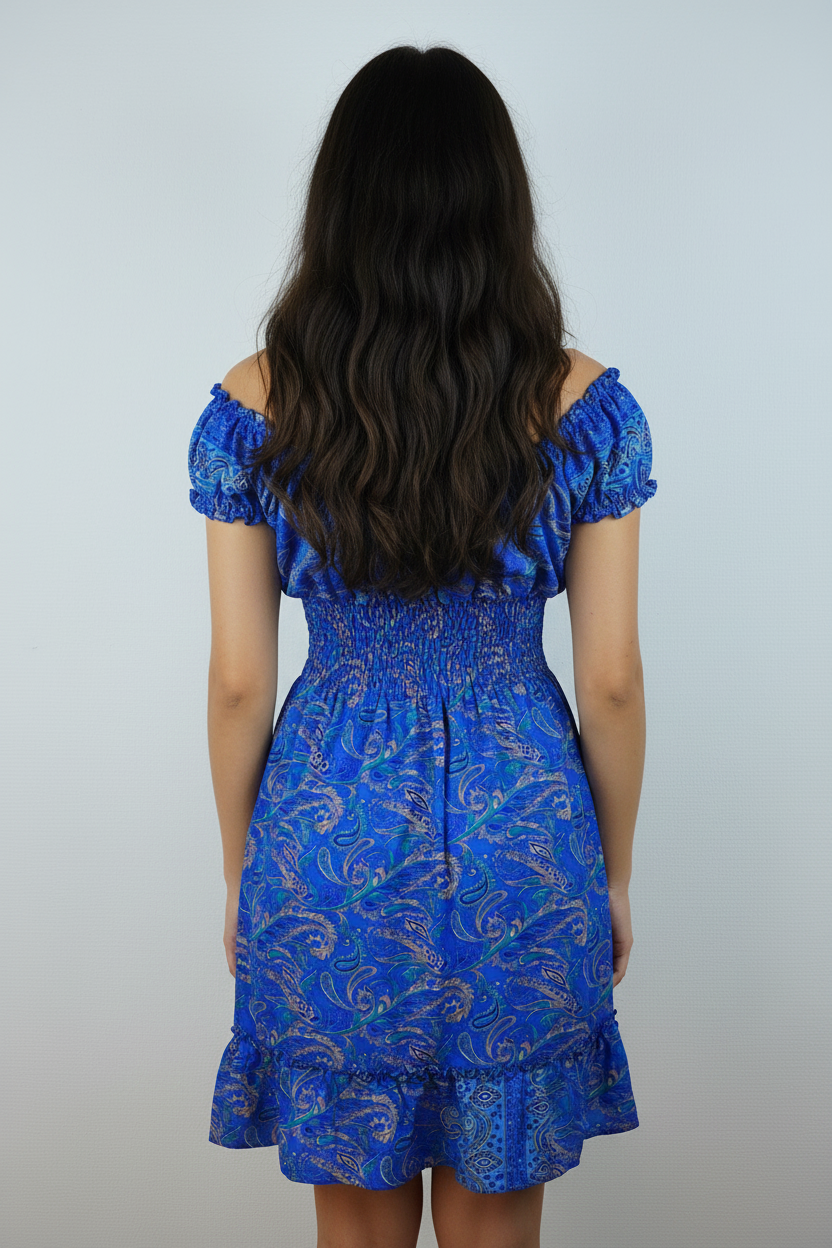 Boho Sommerkleid Paisley Königsblau – Model Rücken