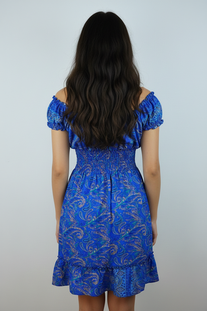 Boho Sommerkleid Paisley Königsblau – Model Rücken