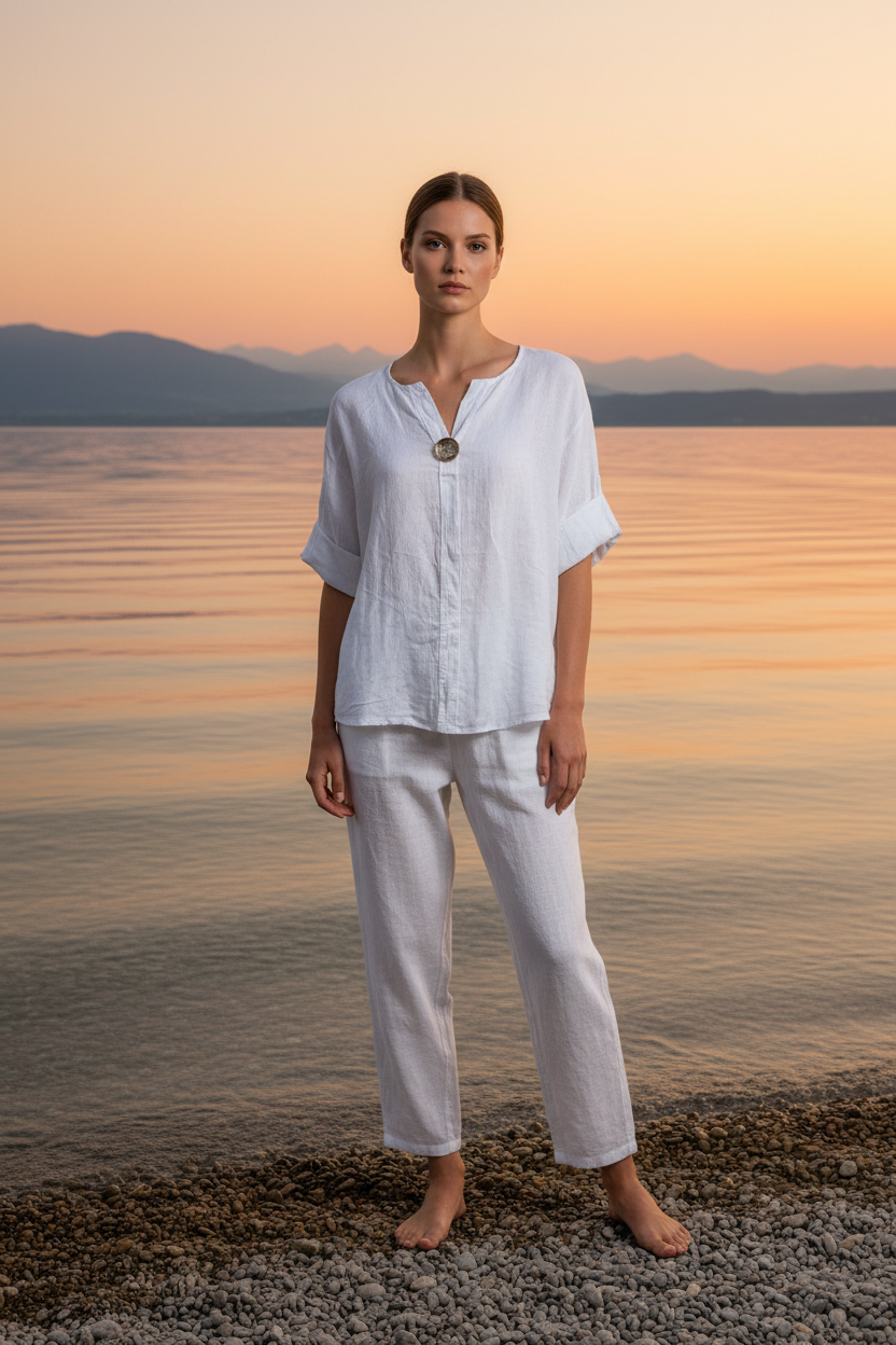 Oversize Leinenbluse Weiß Vorderansicht Bodensee