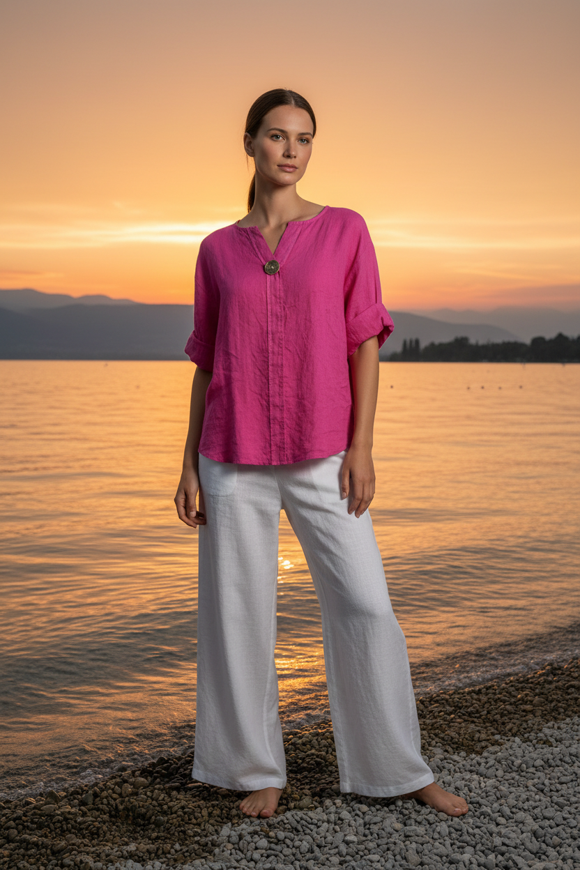 Oversize Leinenbluse Fuchsia Vorderansicht Bodensee