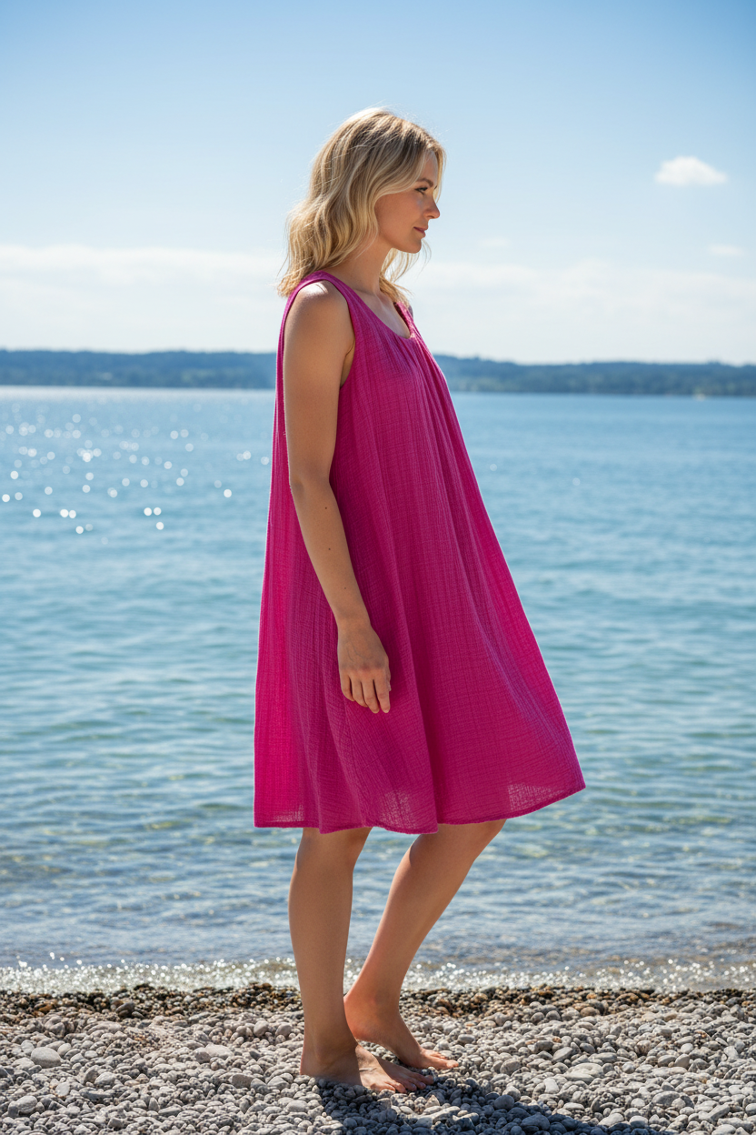 Sommerkleid Magenta Crinkle Seitenansicht Bodensee