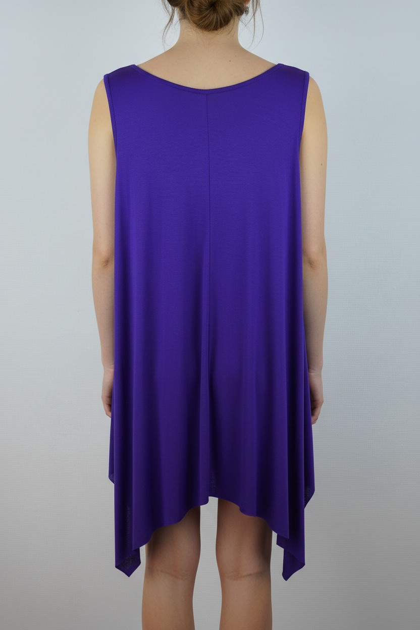Asymmetrische Tunika Lila – Model Rücken