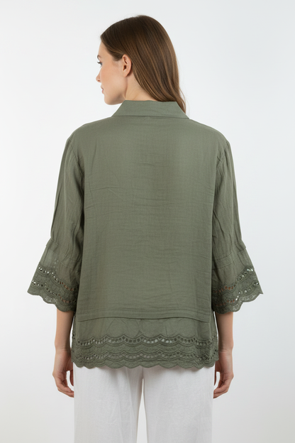 Leinen Bluse Bianca Italia Khaki – Rückansicht