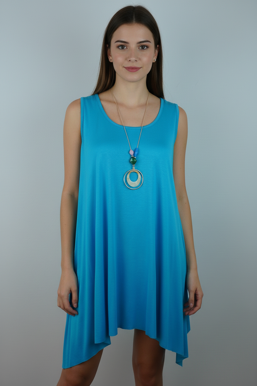 Asymmetrische Tunika Türkis – Model Front