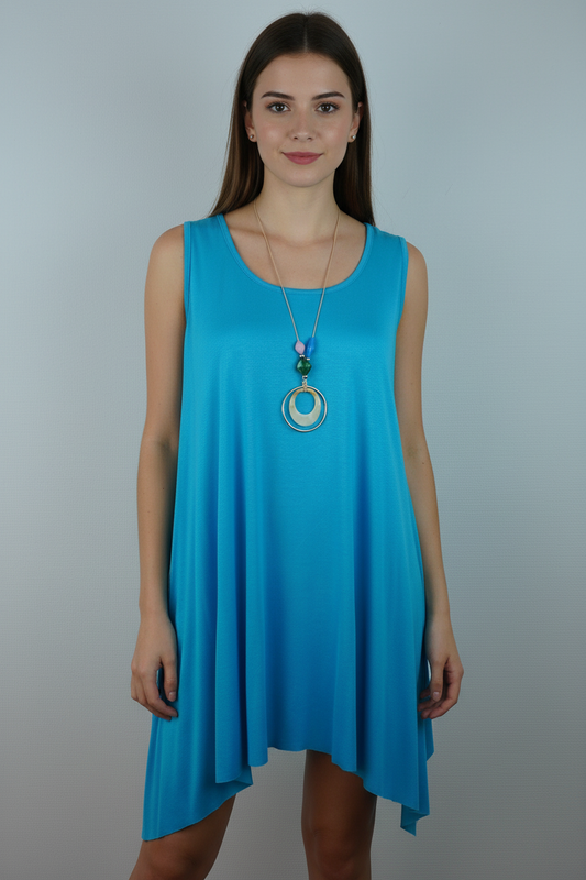 Asymmetrische Tunika Türkis – Model Front