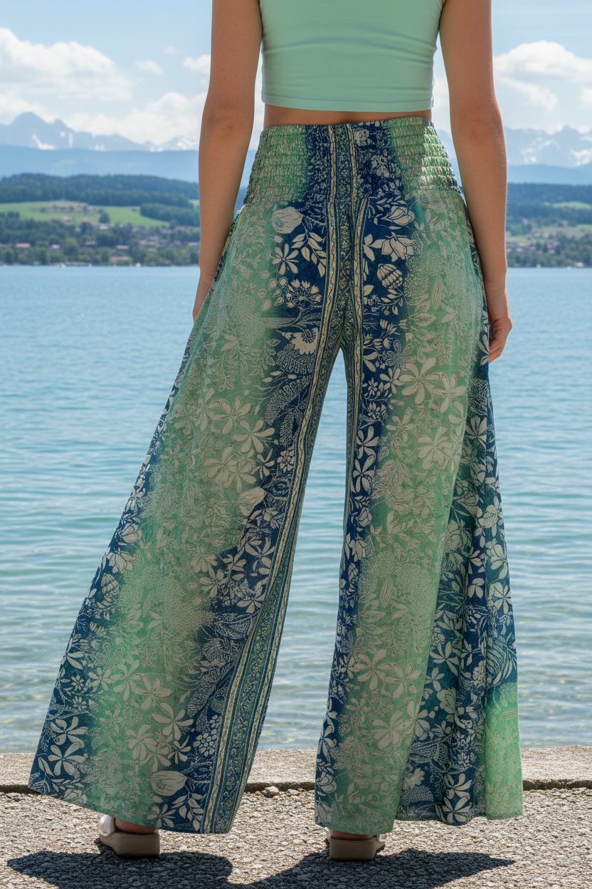 Palazzo Hose grün-blau – Rückenansicht am Bodensee