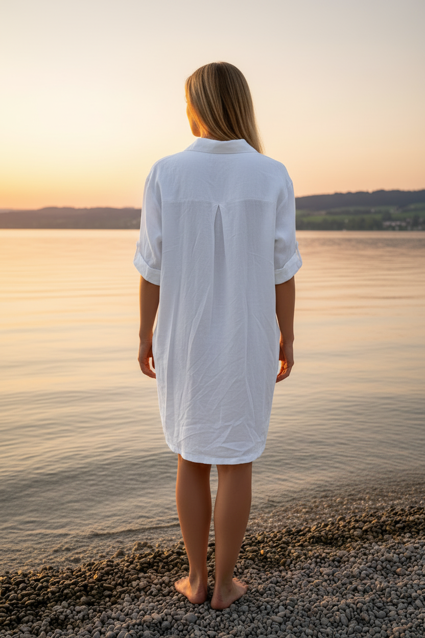 Leinenkleid Weiß – Rückenansicht Bodensee
