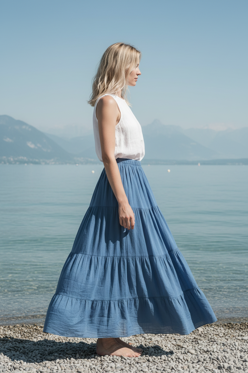 Sommerrock Jeansblau Seitenansicht