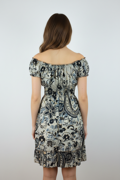 Boho Sommerkleid Paisley Schwarz/Beige – Model Rücken