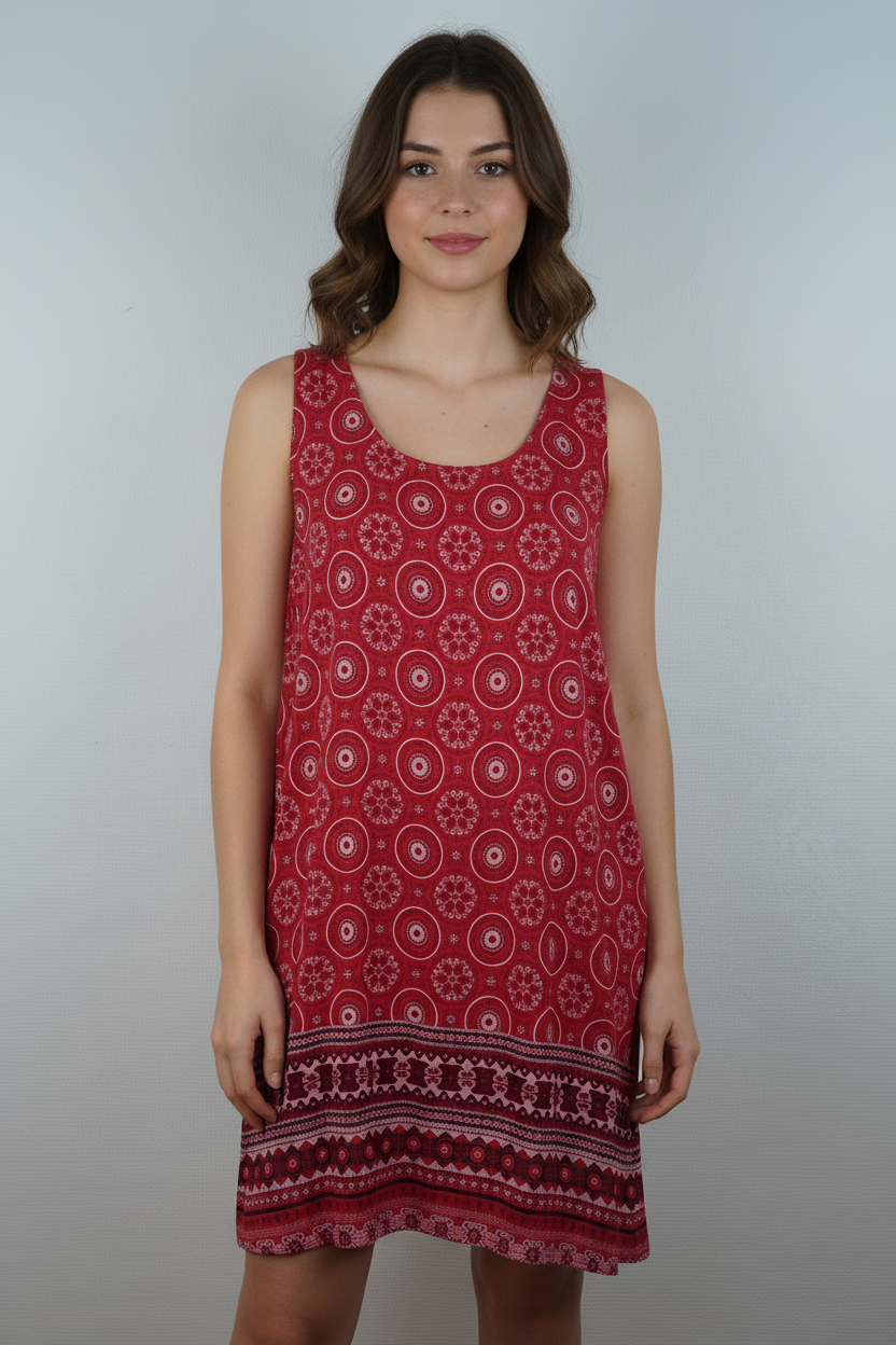 Kleid Ethno-Muster Rot – Model Front