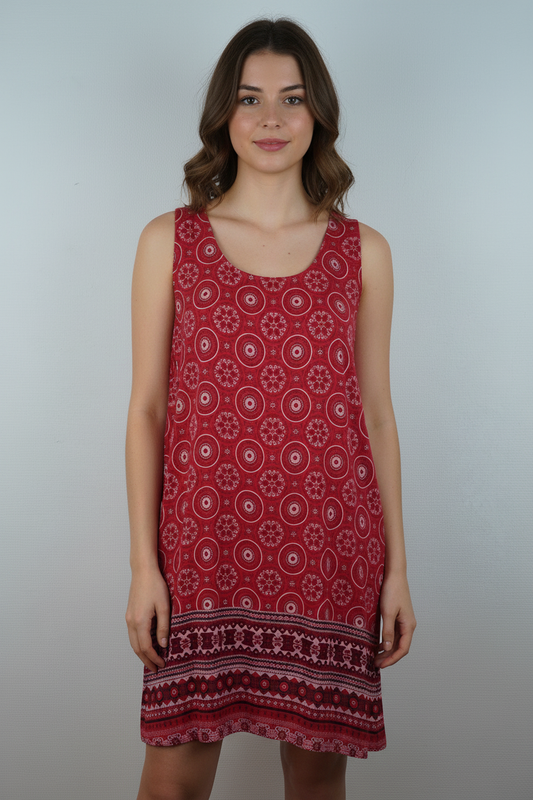 Kleid Ethno-Muster Rot – Model Front