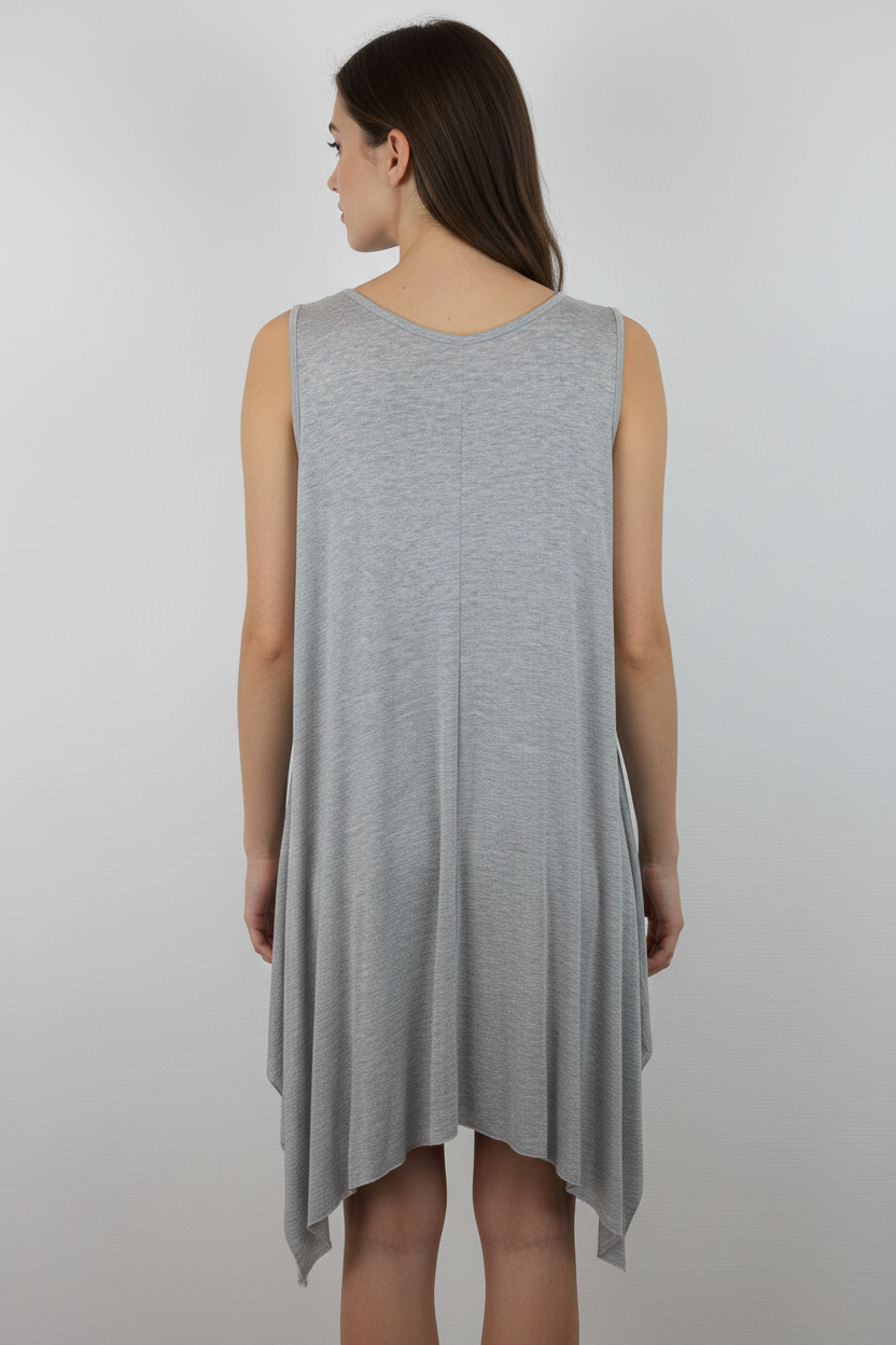 Asymmetrische Tunika Grau – Model Rücken