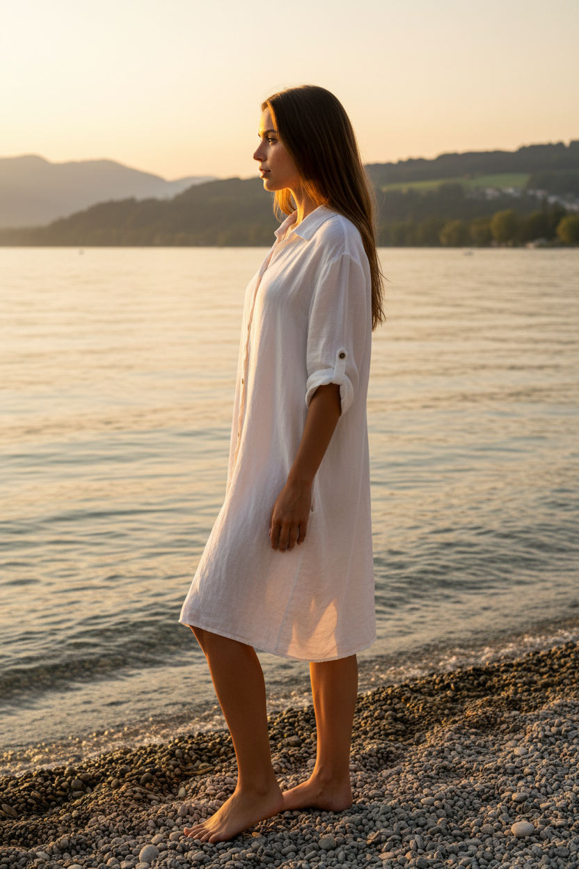 Leinenkleid Weiß – Seitenansicht Bodensee