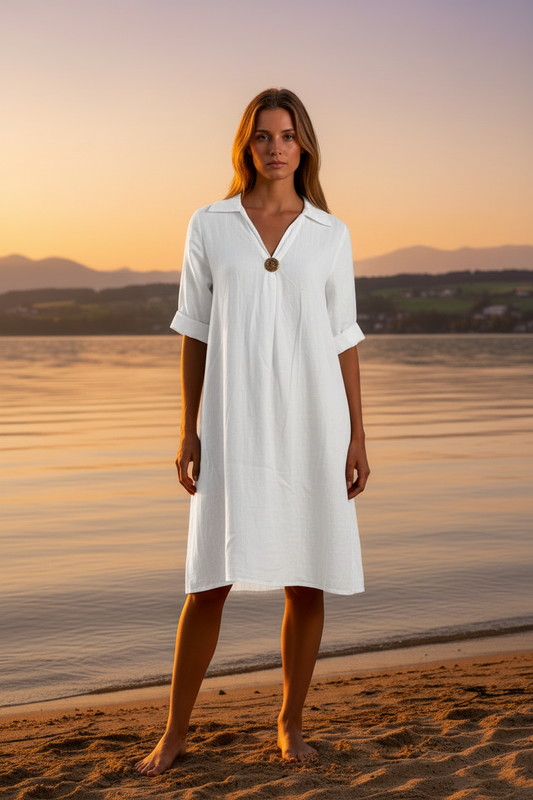 Weißes Leinenkleid – Vorderansicht Bodensee