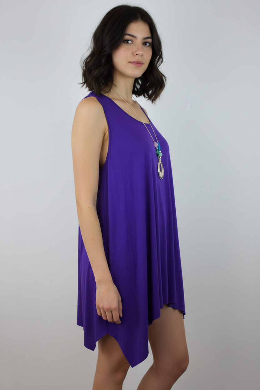 Asymmetrische Tunika Lila – Model Seite