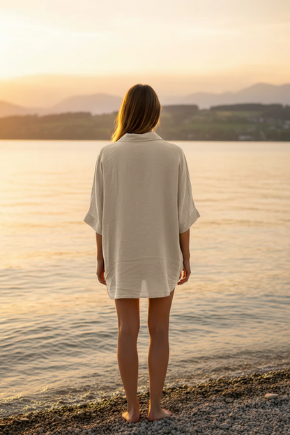 Leinenbluse Beige – Rückenansicht Bodensee