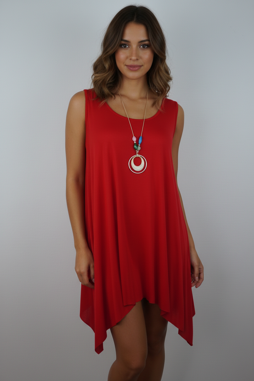 Asymmetrische Tunika Rot – Model Front