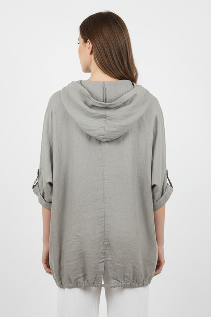 Leinen Hooded Overshirt Grau – Rückansicht