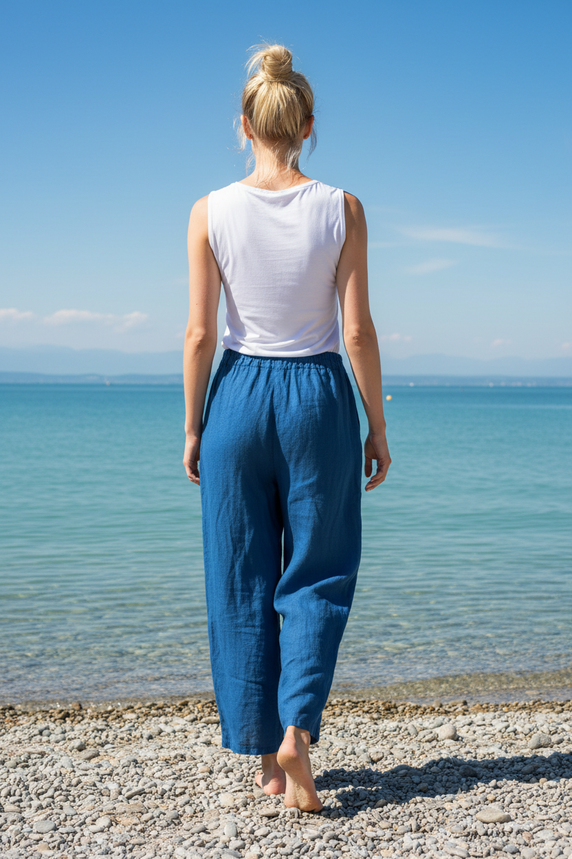 Leinenhose Blau Rückansicht