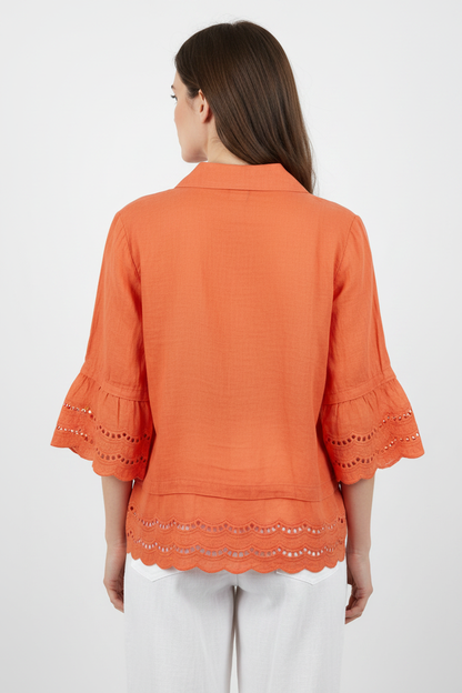 Leinen Bluse Bianca Italia Orange – Rückansicht