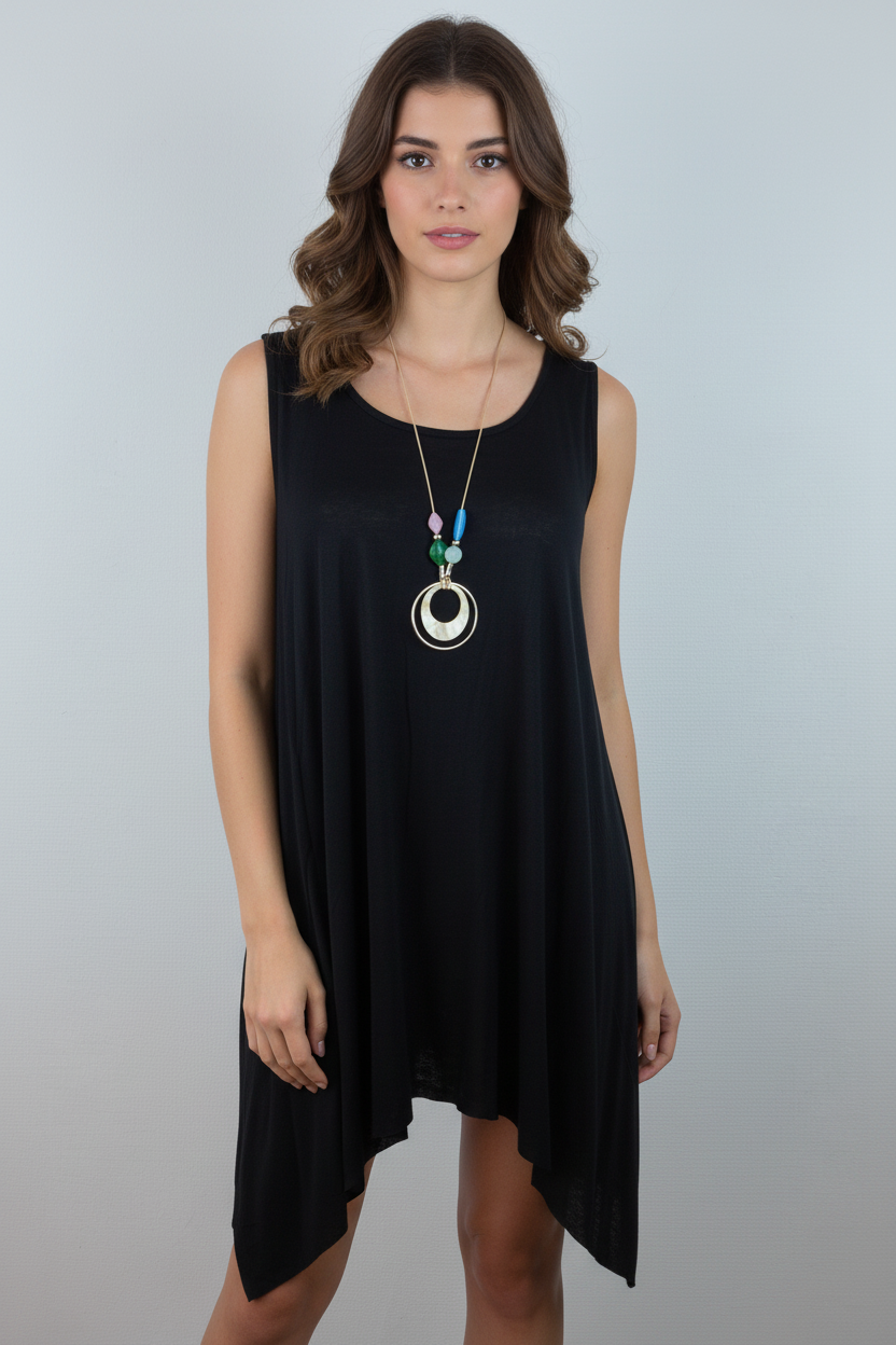 Asymmetrische Tunika Schwarz – Model Front