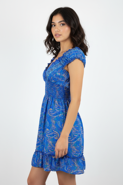 Boho Sommerkleid Paisley Königsblau – Model Seite