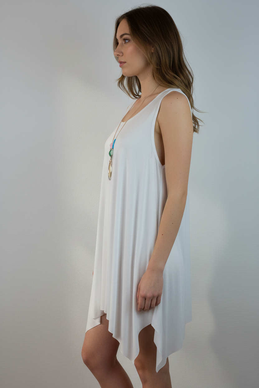 Asymmetrische Tunika Weiß – Model Seite