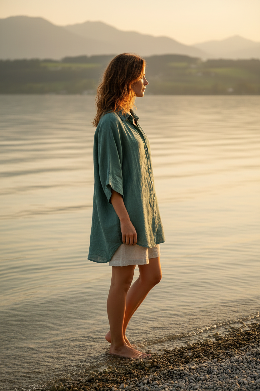Leinenbluse Grün – Seitenansicht Bodensee