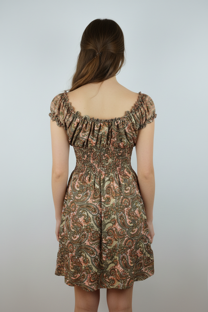 Boho Sommerkleid Paisley Braun/Olive/Rosa – Model Rücken