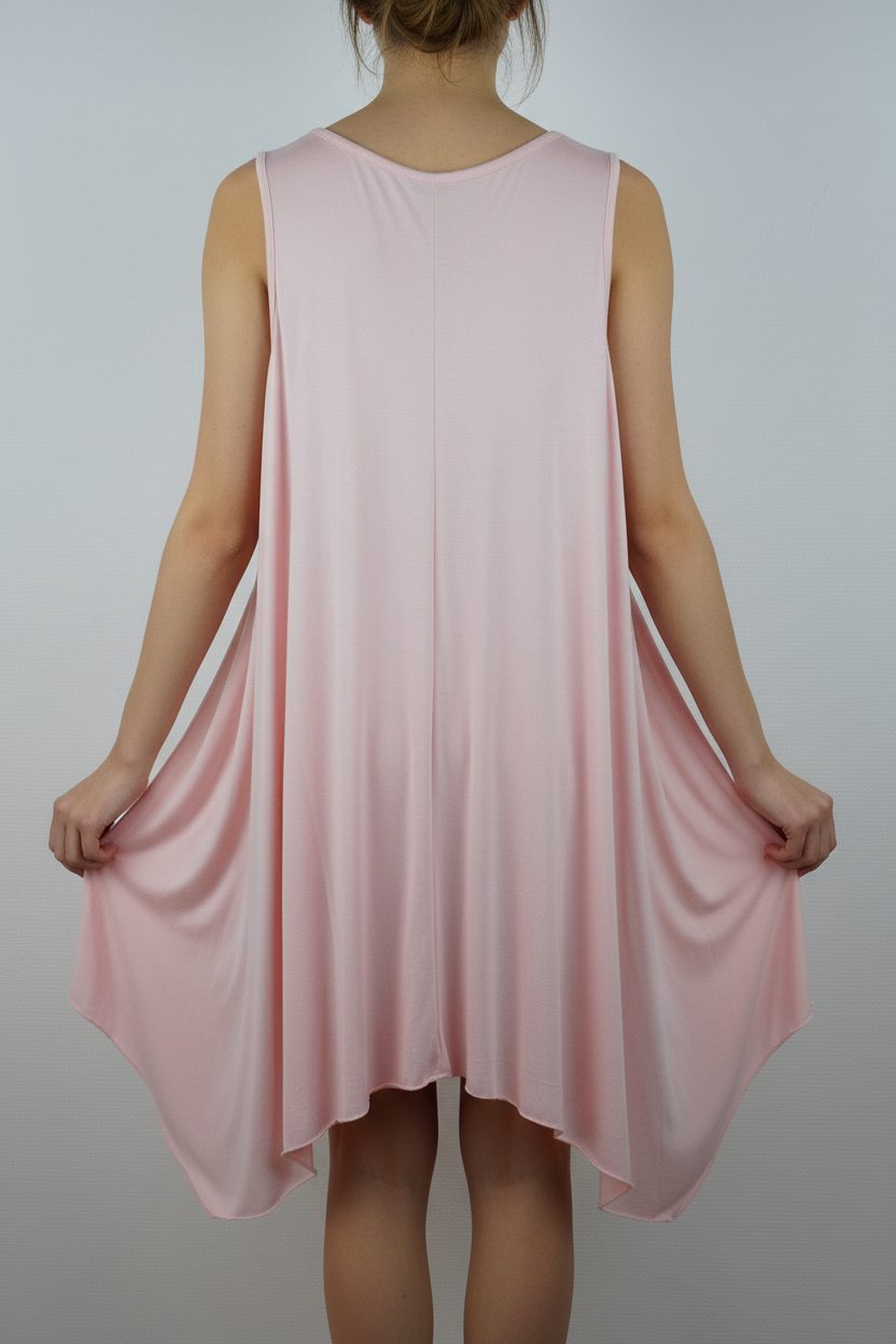 Asymmetrische Tunika Rosa – Model Rücken