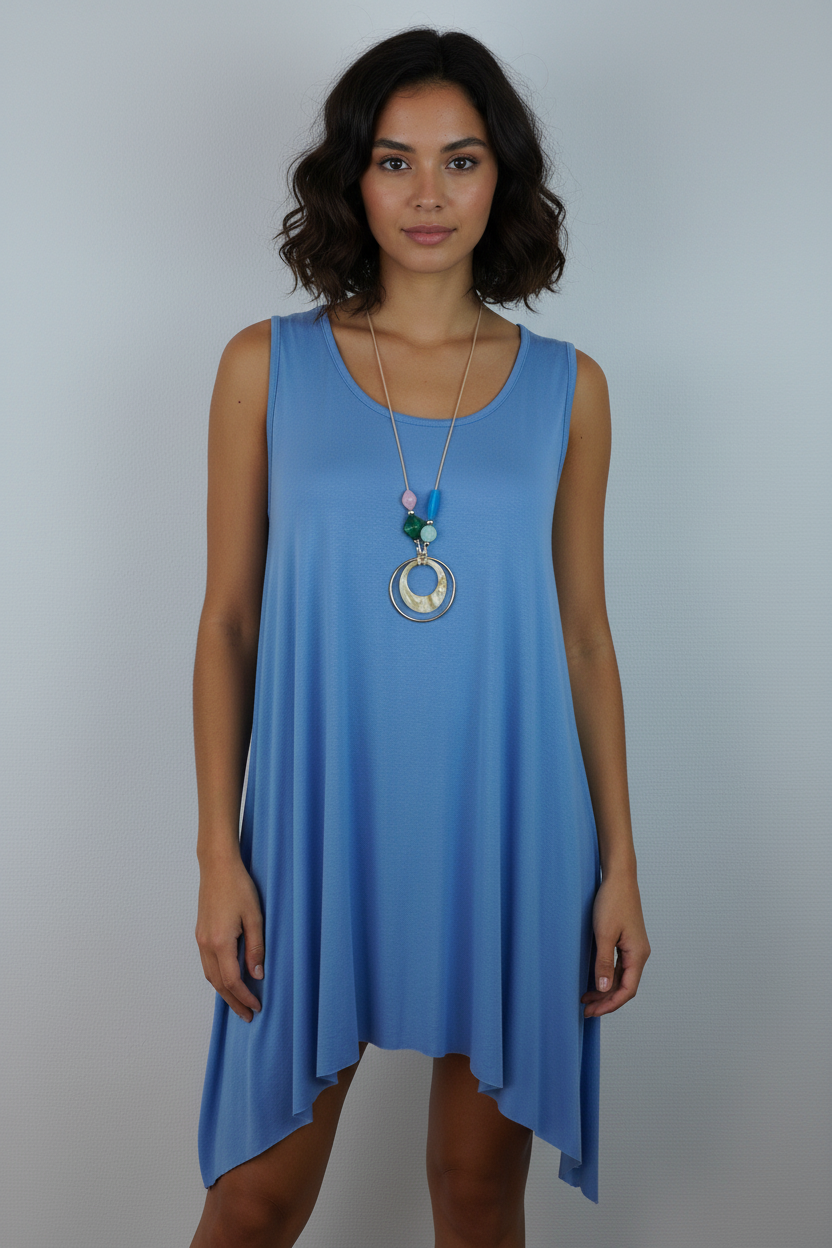 Asymmetrische Tunika Hellblau – Model Front