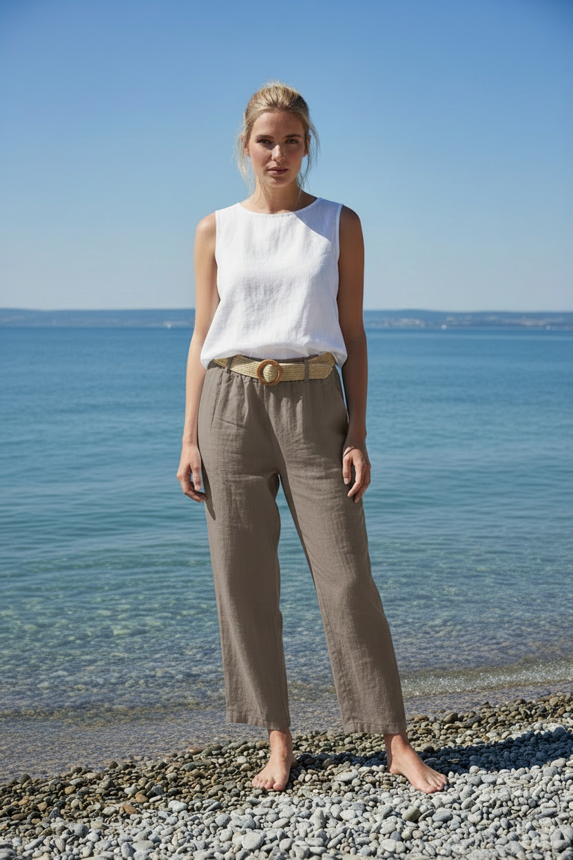 Leinenhose Taupe Vorderansicht