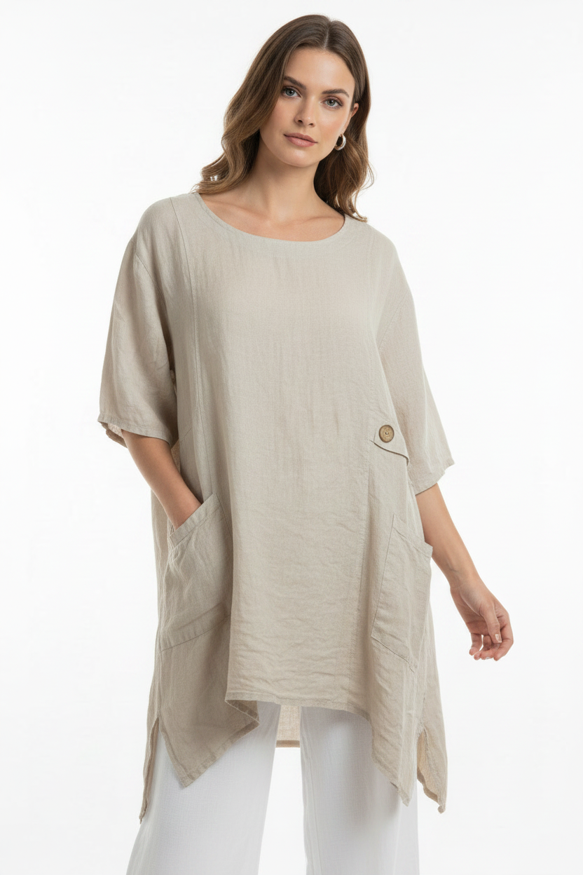 Leinen Tunika Sabbia Italia Beige – Vorderansicht