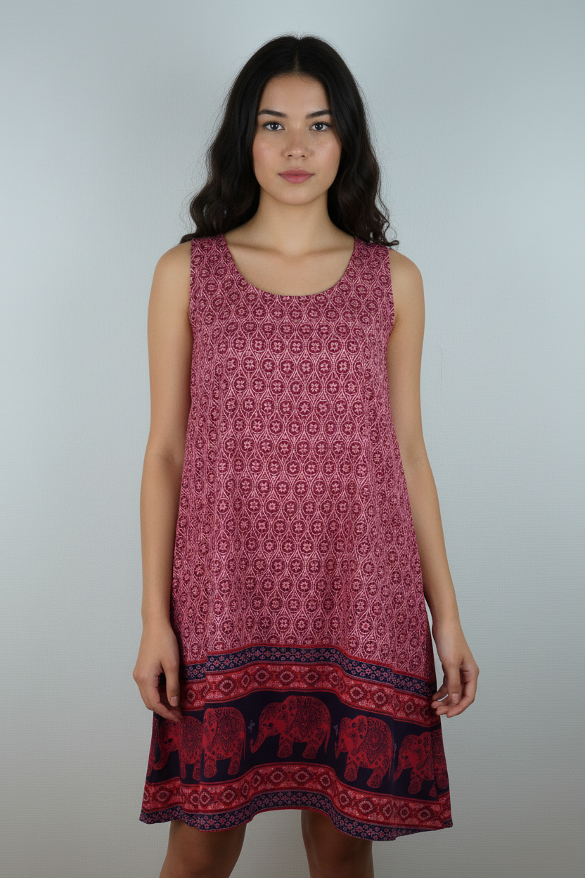 Kleid Elefanten-Muster Rot – Model Front