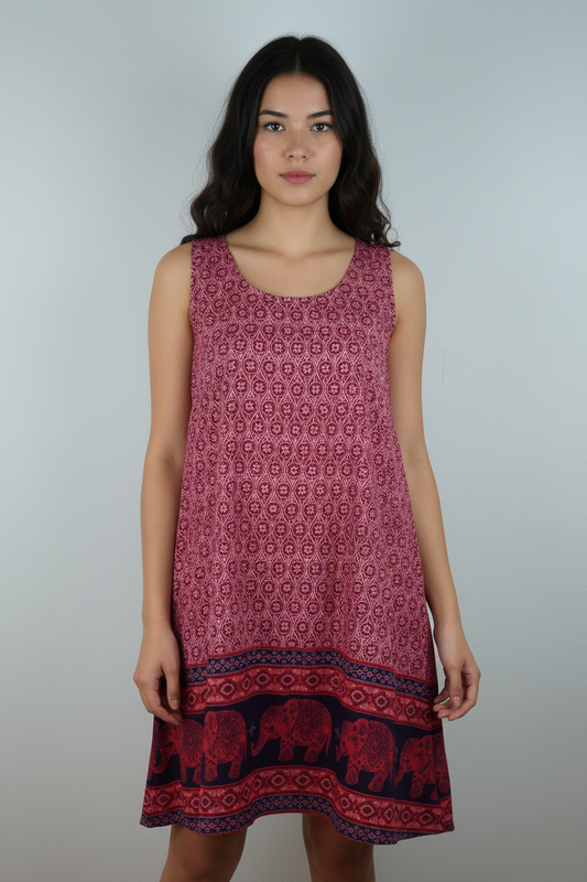 Kleid Elefanten-Muster Rot – Model Front