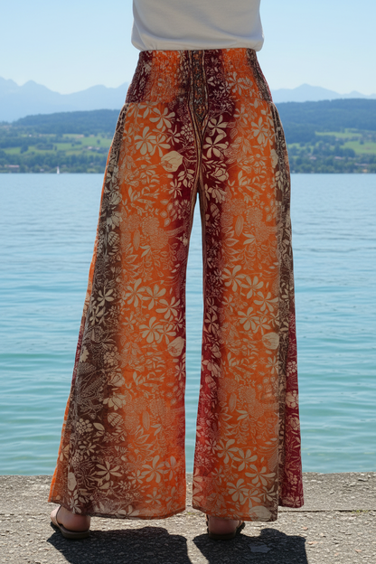 Palazzo Hose orange-bordeaux – Rückenansicht am Bodensee