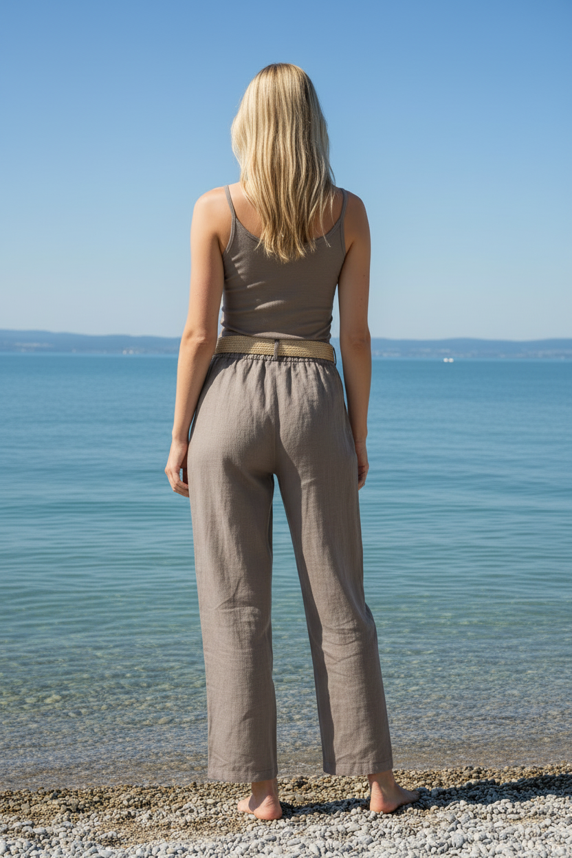 Leinenhose Taupe Rückansicht